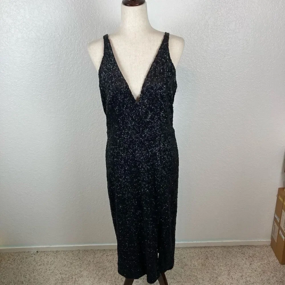Dress The Population black sequin sheath maxi  long dress womens size L Mob Wife